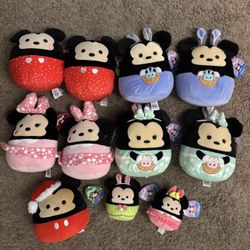 Lot of nine Mickey and Minnie 8” holiday squishmallow, with two 5”. 