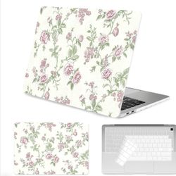 Seorsok Compatible with MacBook Air 13 Inch Case 2022 2021 2020-2018 Release A1932 A2179 M1 A2337,Cute Flower Branch and Vintage Purple Rose Design Pl