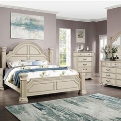 Brand New Antique White 6pc Cal.king Bedroom Set 