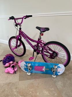 20” Girls Bike + Skateboard + Helmet & Protective Gear Bundle