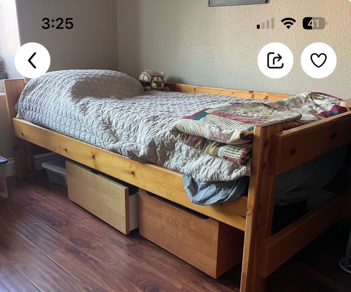 Twin Pine Bed With 2 Drawers