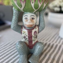 Vintage Andrea by Sadek Ceramic Chinese Monkey Holding Tobacco Leaf Catchall