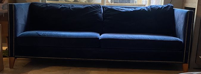 Mitchell Gold Blue Velvet Sofa