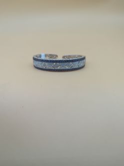 .925 Sterling Silver Ladies Bangle Bracelet with Blue Stones & Folding Hinge