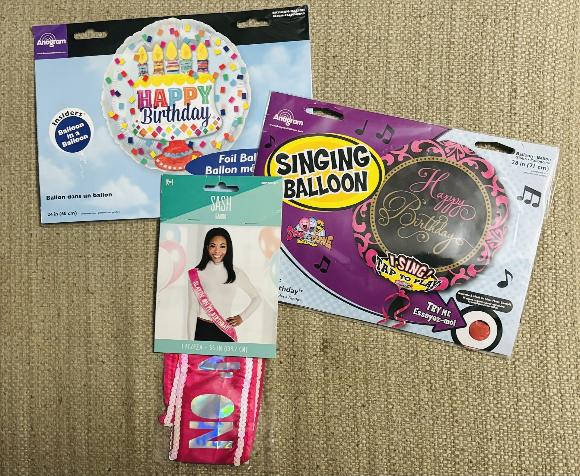 3pc Birthday Girl Set w/ Singing Balloon, 2 in 1 Balloon & Birthday Sash