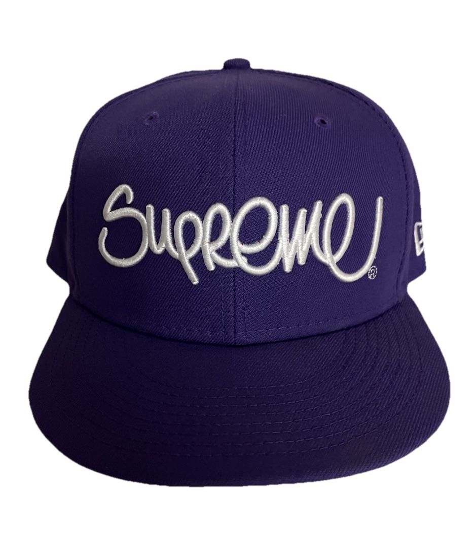 SUPREME 22SS x New Era Handstyle Cap Baseball Hat purple Used rare 7 1/2 fitted