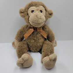 14" Vintage Russ Berrie Jimby Monkey Brown Plush Stuffed Animal Toy Ribbon Bow