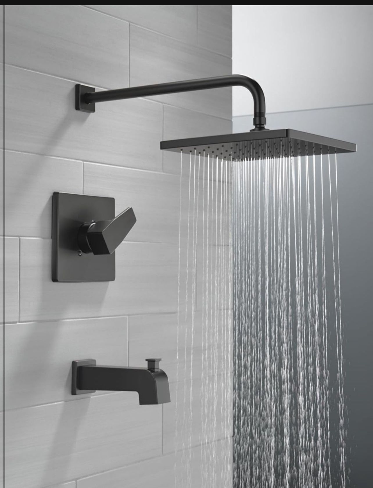 Delta Faucet Modern Raincan Square Single-Function Tub and Shower Trim Kit Black, Tub Faucet Set, Rainfall Shower Head Black, Delta Shower Trim Kit, M