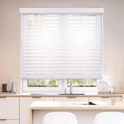 Cordless 2" Smooth Faux Wood Blind, 33.5" W x 84" H, Smooth White