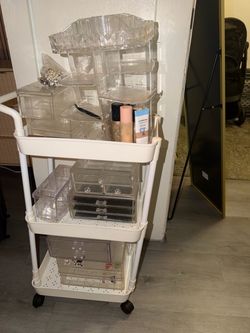 White 3-Tier Rolling Cart with Acrylic Organizers