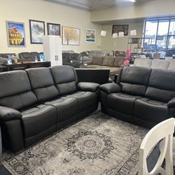 Black sofa And Loveseat Manual Recliner Match Leather 