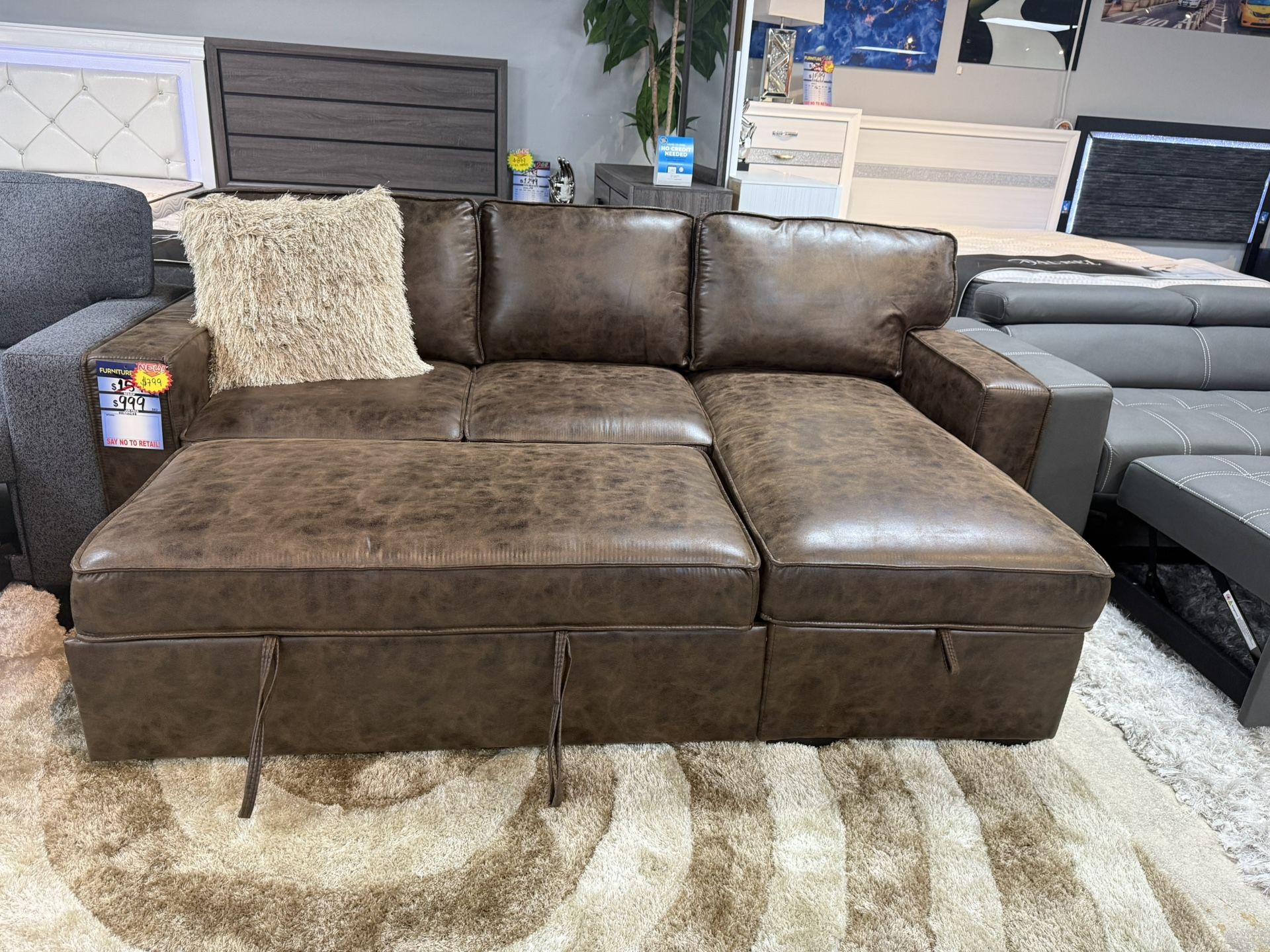 Beautiful Sleeper Sofa With Storage Chaise and Drop Down Console Only $599