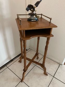 Table antique accent Stand  solid antique brass Oak