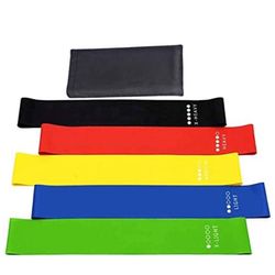 100% Natural Latex Resistance Loop Exercise Bands, 5-Level Home Fitness Bands with Instruction Guide, Carry Bag