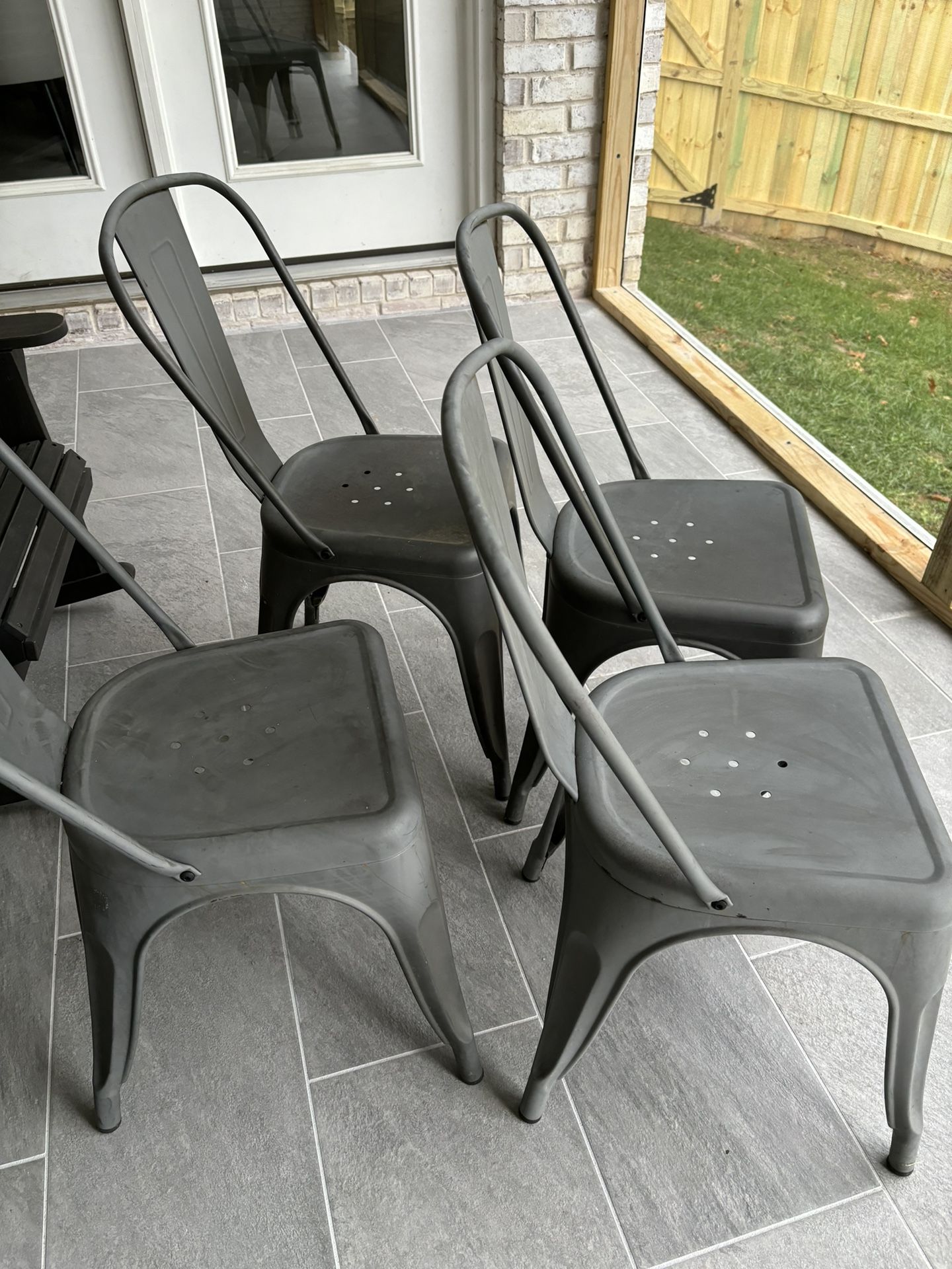 Four Bistro Chairs Grey Metal