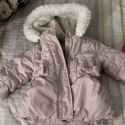 BCBG Girls' pink puffer jacket with a faux-fur 18M