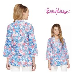 Lilly Pulitzer Sarasota Tunic Resort White She She Shells Top Starfish (S)