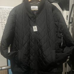Calvin Klein Men's Black Ribbed Collar Quilted Bomber Jacket Size XXL, NEW w /Tag