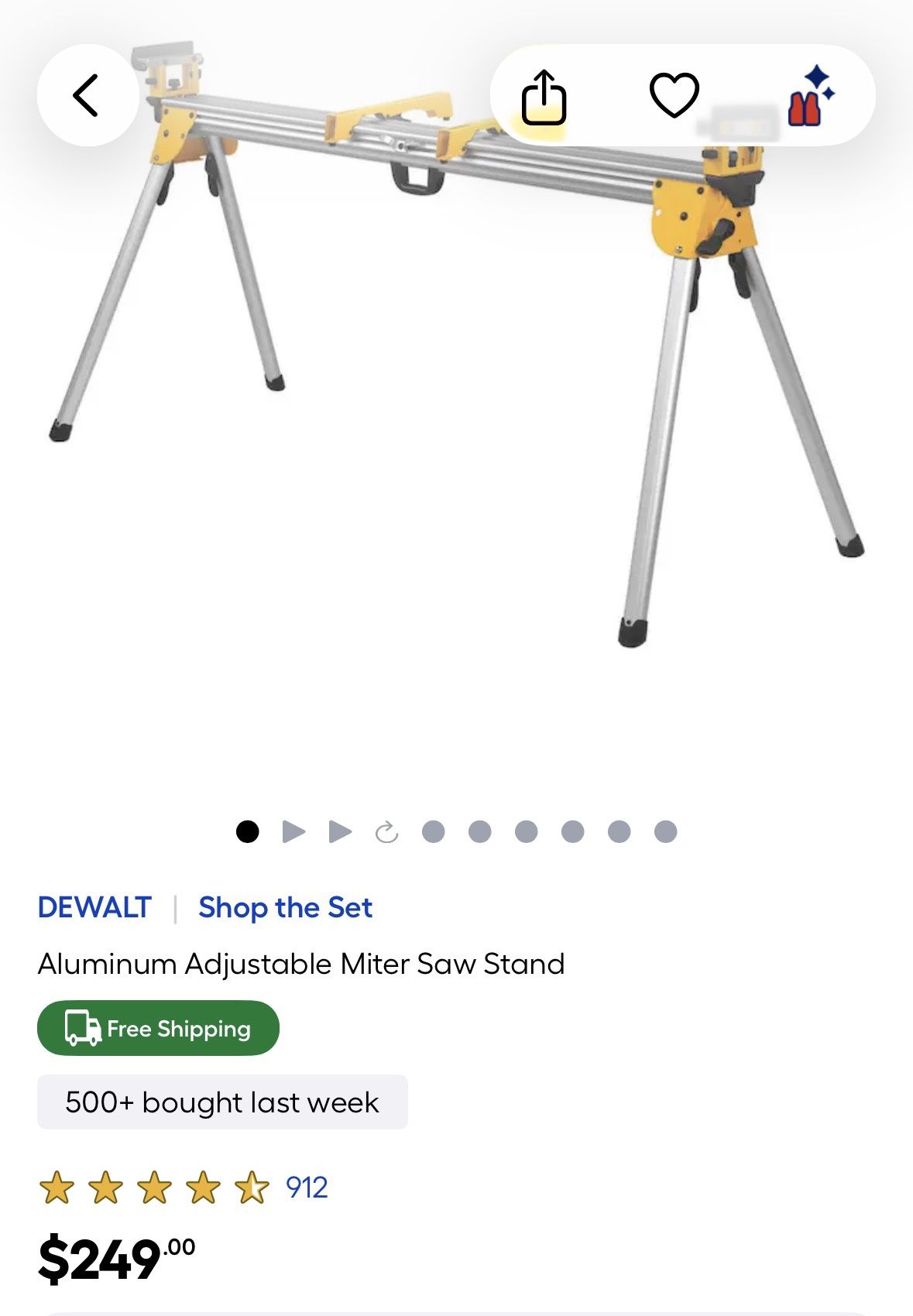 Dewalt Aluminum Adjustable Miter Saw Stand