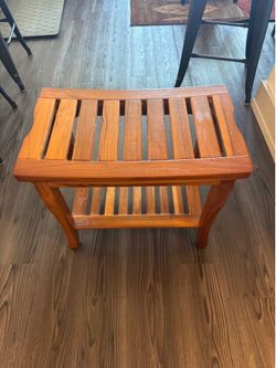 Teak Slatted Wood Bench with Shelf – 20”x12”x18”