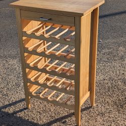 Natural Wood Wine Rack with Drawer Holds 20 Bottles Free Standing Storage

