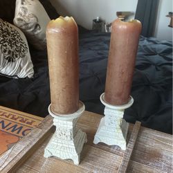 Shabby chic candleholders and candles