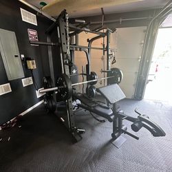 Vesta Fitness Smith Machine 1001 w/Bench Attachment | 230lb Bumpers Olympic Weights