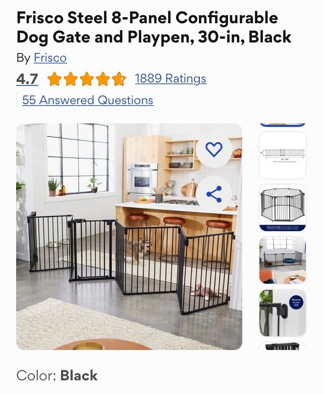 Frisco Steel 8-Panel Configurable Dog Gate and Playpen, 30-in, Black
