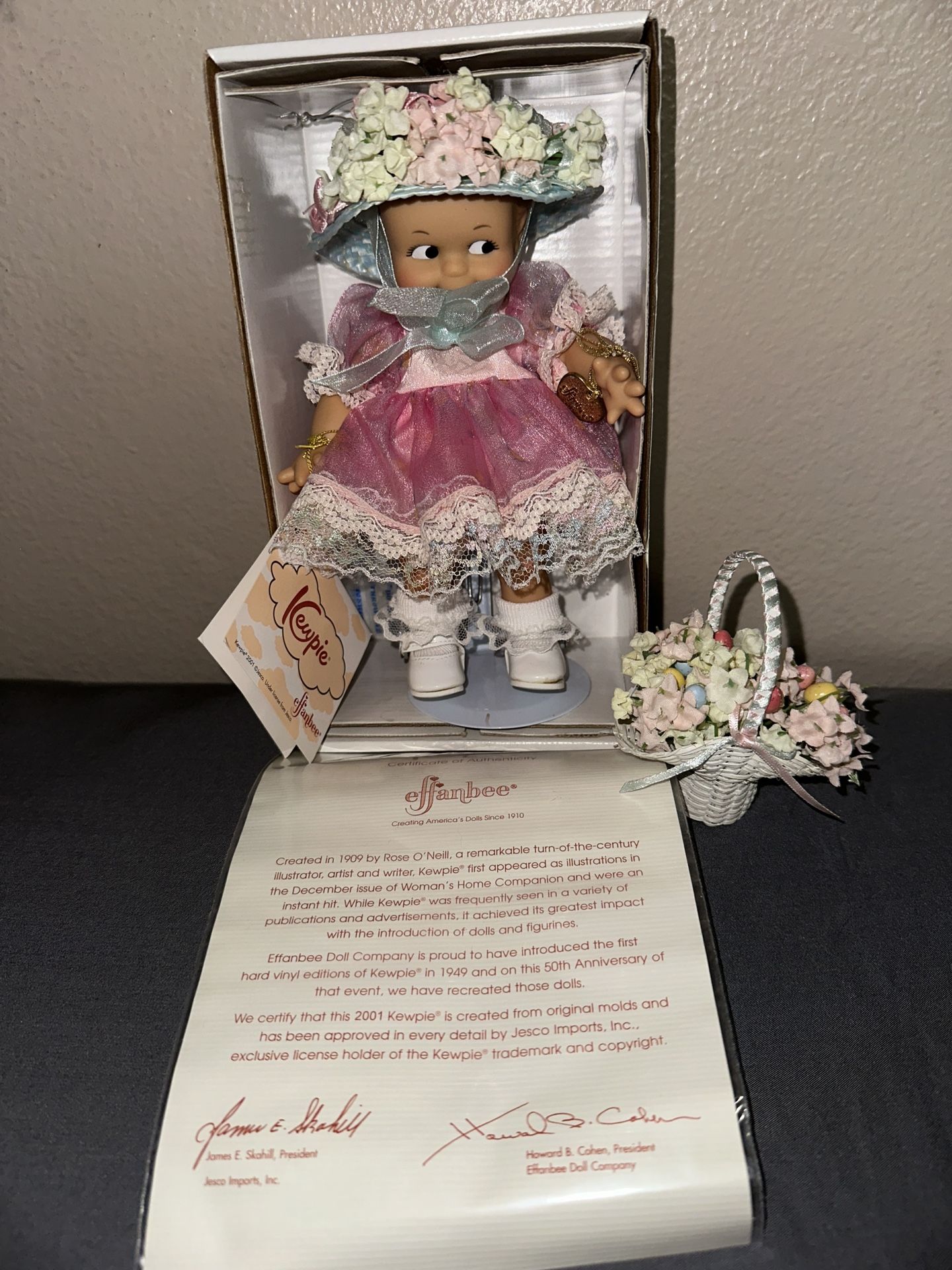 VINTAGE EFFANBEE KEWPIE EASTER BASKET DOLL (RETIRED) 8” W/BOX and COA