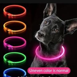 Rechargeable Color LED Dog Collar. Adjustable For Any Size. Cutable For Small To Large Dogs
