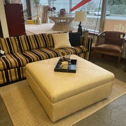 Oversized Beige Leather Ottoman