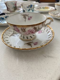 Pink Poppies. Pierced Lattice Tea Cup And Saucer. Buy Both For $30.  