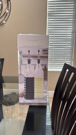 Tahari two-piece oil and vinegar dispenser set brand new in box