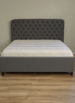Gray Upholstered King Bed Frame with Tufted Headboard