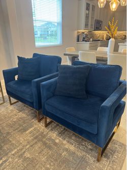 2 Navy Blue Velvet Chairs
