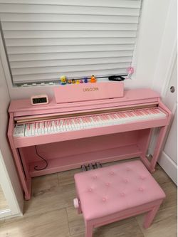 Pink 88 Key Weighted Keyboard Piano & Chair, With Stand, 3 Pedal & MIDI Connect Full size Electric