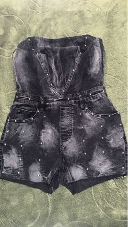 Ariella Denim Studded Strapless Romper size S
