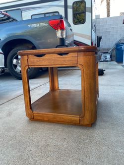 Mid-Century Modern Wood End Table with Slatted Shelf
