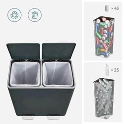 Trash Can, 2 x 8 Gallon (2 x 30 L) Garbage Can for Kitchen, with 15 Trash Bags, 2 Compartments, Plastic Inner Buckets and Hinged Lids, Air