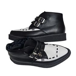 TUK 3 Buckle Pointed Creeper Black & White Boot Womens 8, Mens 6