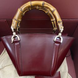 Gucci Burgundy Bamboo Handle Tote Bag