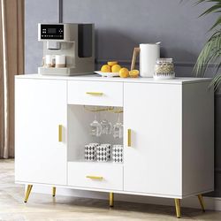 Bar Buffet Cabinet White & Gold