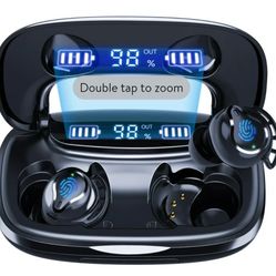 Wireless Earbuds 5.1, Bluetooth Earbuds with Mic, Deep Bass Noise Cancelling Earphones Earbuds IPX8 Waterproof In-Ear with LED Display Charging Case f