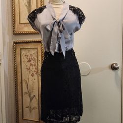 Vintage Scarlett Women’s Black Lace Lined Hi/low Pencil Skirt w/ Gems, Sz. Small