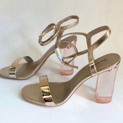 Call It Spring Metallic Gold Pink Ocalide Crisscross Block 11” Dress Sandals 