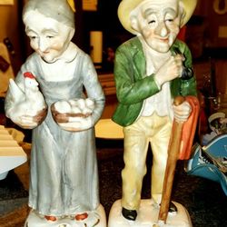 X2 Japan Ucagco Handpainted Elderly Couple Figurines