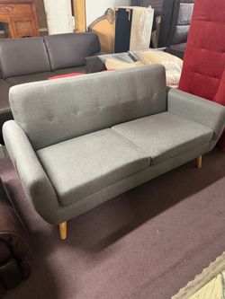 Gray Fabric Mid-Century Modern Loveseat