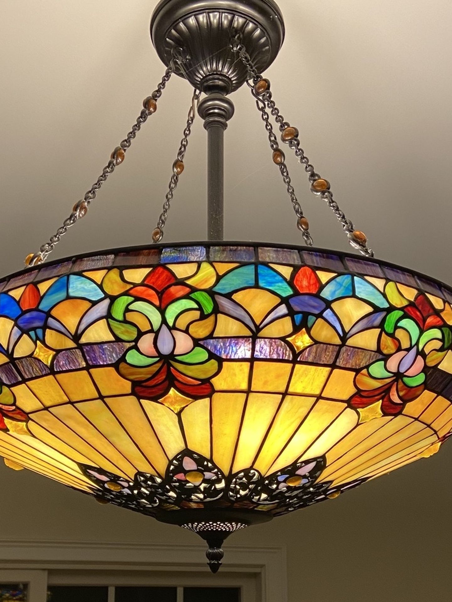 Colorful Antique Stained Glass Chandelier