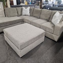 Brand New Biege Chenille Reversible Sectional + Ottoman