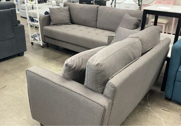 BRAND NEW 2pc Couch Set Gray Sofa And Loveseat, Mid Century Modern Style